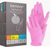 Benovy Nitrile MultiColor - перчатки нитриловые, текстурированные на пальцах, розовые, M, 50 пар