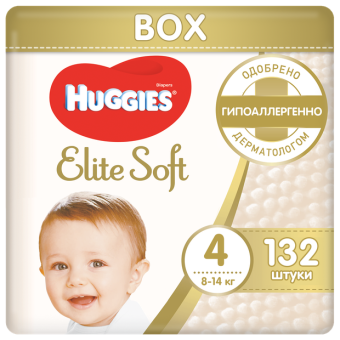 Huggies Elite Soft 4 - подгузники для детей (8-14 кг), 132 шт.